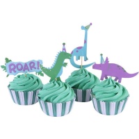 Cápsulas para cupcakes con picks de dinosaurios - 24 unidades