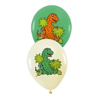 Globos de látex de Dinosaurio Verde de 30 cm - 6 unidades