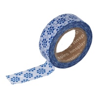 Washi tape de flores azul y blanca - 10 m