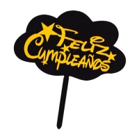 Topper para tarta de Feliz Cumpleaños de nube negra con letras doradas