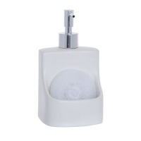 Dispensador de jabón blanco con estropajo de 7 x 6 x 17 cm - DCasa