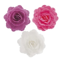 Obleas de flores de rosas surtidas de 6,5 cm - Dekora - 15 unidades