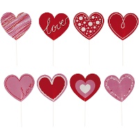 Picks de corazones decorados - 8 unidades