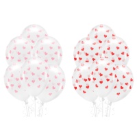 Globos de látex trasparente con corazones de 33 cm biodegradable - PartyDeco - 6 unidades