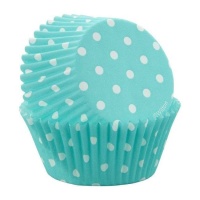 Cápsulas para cupcakes azules con topos blancos de 5 cm - Wilton - 75 unidades