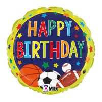 Globo redondo de Happy Birthday de deportes de 35 cm - Grabo