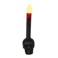Candelabro de calavera con purpurina negra con vela de luz de 22 cm