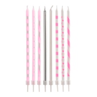 Velas largas mix rosa de 13 cm - Dekora - 16 unidades