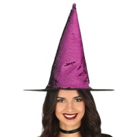 Sombrero de bruja lila con lentejuelas