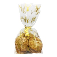 Bolsas para dulces transparentes de renos dorados de 12,5 x 7 x 28,5 cm - Creative Party - 20 unidades