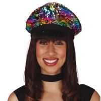 Gorra de policía con lentejuelas multicolor