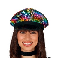 Gorra de policía con lentejuelas multicolor