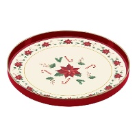 Bandeja de 27 cm de plástico de Navidad blanca y roja