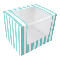 Caja para bollería blanca y azul con ventana de 12,5 x 10 cm - 1 unidad