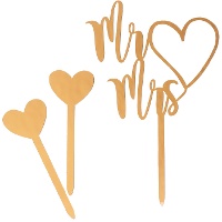 Topper para tarta de Mr and Mrs y corazones - 3 unidades