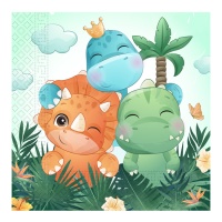 Servilletas de dinosaurios felices de 16,5 x 16,5 cm - 20 unidades