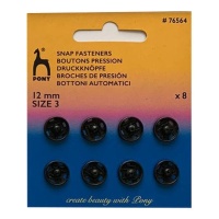 Botones de presión de 1,2 cm negro - Pony - 8 pares