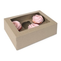 Caja para 6 cupcakes color kraft de 22,9 x 16,5 x 9 cm - House of Marie - 2 unidades