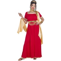 Disfraz de César romano rojo y dorado para mujer
