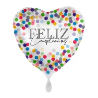 Globo de corazón de Feliz cumpleaños y confettis de 43 cm - Premioloon