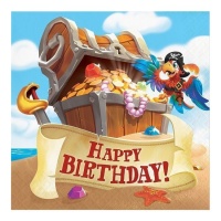 Servilletas Happy Birthday de Barco pirata de 16,5 x 16,5 cm - 16 unidades