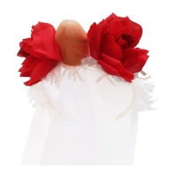 Diadema con velo blanco, pene y rosas rojas