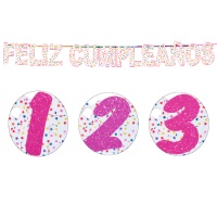 Guirnalda de feliz cumpleaños con número de goma eva rosa