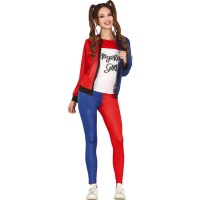 Disfraz de Harley supervillana rojo y azul juvenil