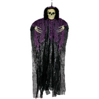 Colgante de esqueleto túnica negra y lila de 90 cm