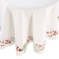 Mantel de tela con bayas de 1,50 m redondo con 4 servilletas