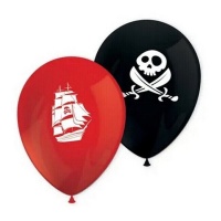 Globos de látex piratas rojos y negros de 28 cm - 8 unidades