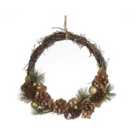 Corona de Navidad de piñas y ramas de 30 cm