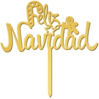Topper para tarta de Feliz Navidad oro de 11 x 14 cm