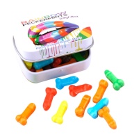 Caja de metal con caramelos en forma de pene multicolor de 24 gr