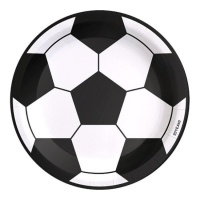 Platos de fútbol balón blanco y negro de 23 cm - 6 unidades