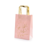 Bolsa de regalo rosa y dorado de 18 x 26 x 10 cm - 6 unidades