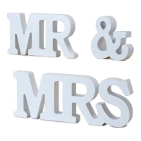 Letrero de madera MR & MRS blanco - 3 piezas