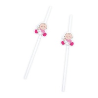 Pajitas de bebé con número 1 en color rosa - 4 unidades