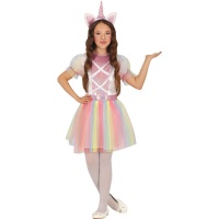 Disfraz de unicornio de fantasía arcoíris para niña