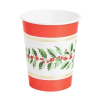 Vasos de Navidad de acebo de 270 ml - 6 unidades