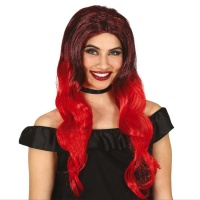 Peluca negra y roja ondulada para mujer