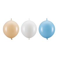 Globos de enlace de 33 cm blanco, crema y azul - 20 unidades