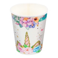 Vasos Unicornio Floral y Dorado - 8 unidades