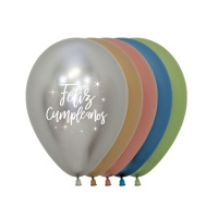 Globos de látex biodegradable metalizados surtidos de Feliz Cumpleaños con estrellas de 30 cm - Sempertex - 12 unidades