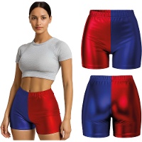 Pantalones cortos estilo Harley Quinn rojo y azul