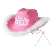 Sombrero de vaquera rosa con plumas