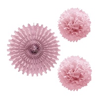 Colgante de abanico con pompones de colores - 3 unidades