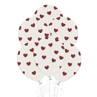 Globos de látex blancos con corazones de 30 cm - PartyDeco - 6 unidades