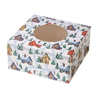 Caja para dulces o cupcakes de paisaje navideño de 17,5 x 17,5 x 8,5 cm