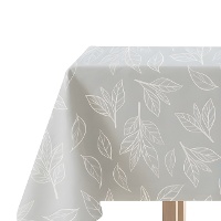 Mantel de 1,45 x 1,45 m de tela gris con hojas
